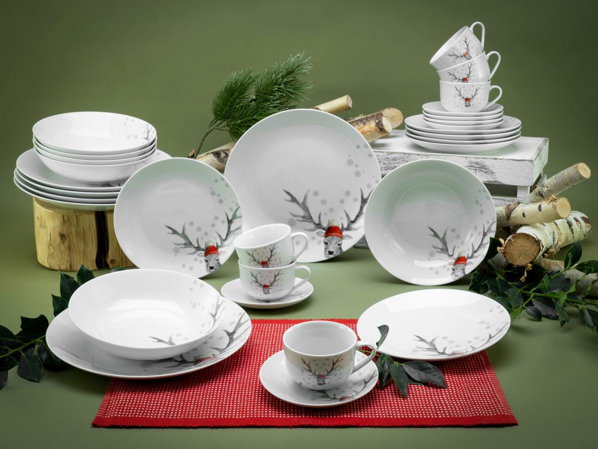 Kombinirani Servis Christmas Reindeer, 30-Delni - večbarvno, Basics, keramika