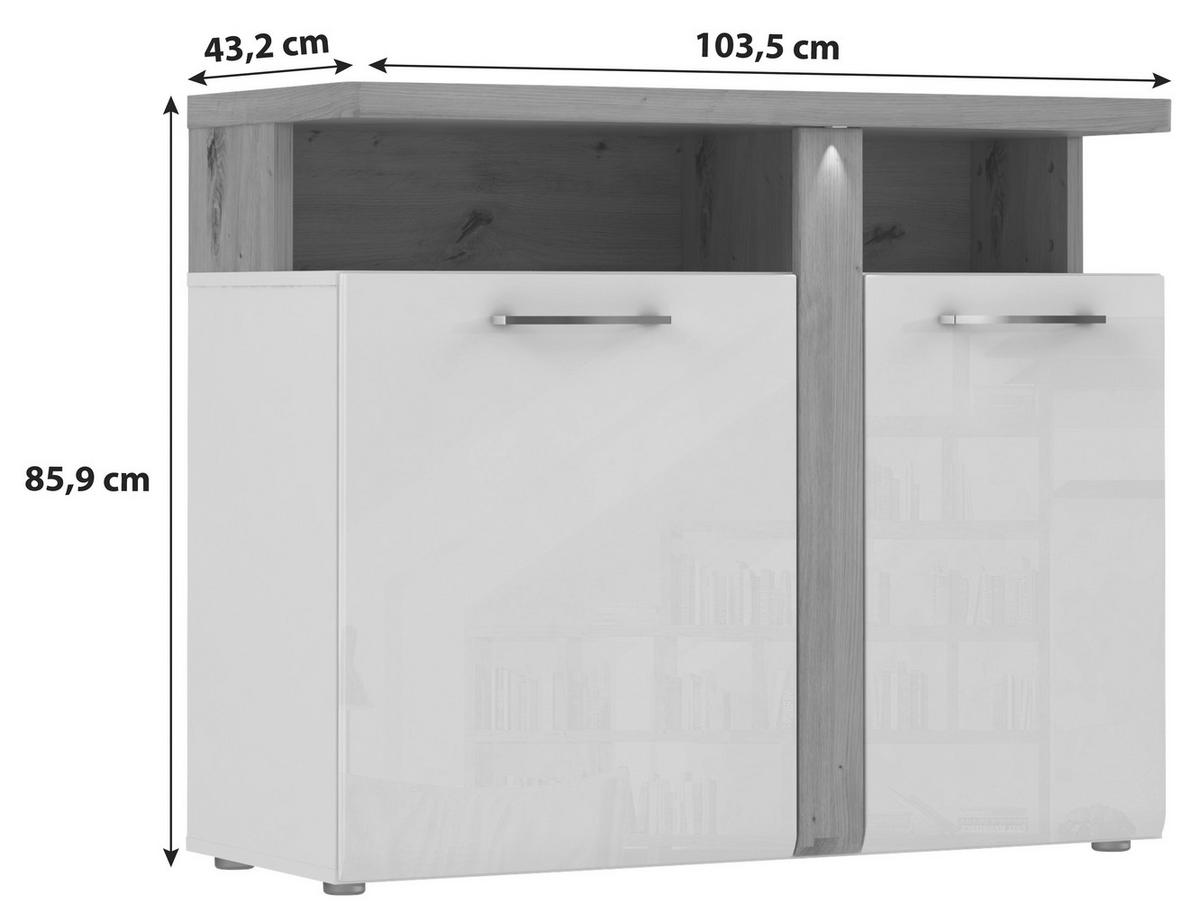 Comodă cu uși VIOLA - alb/culoare lemn stejar, Modern, plastic/metal (103,5/85,9/43,2cm) - Premium Living