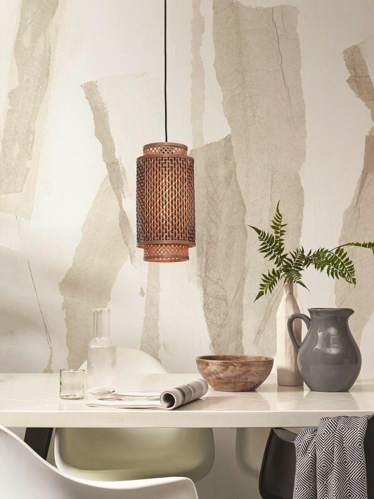 Viseča Svetilka Bhutan, Črna, Bambus - črna/naravne barve, Trend, les (18/35cm) - Good & Mojo