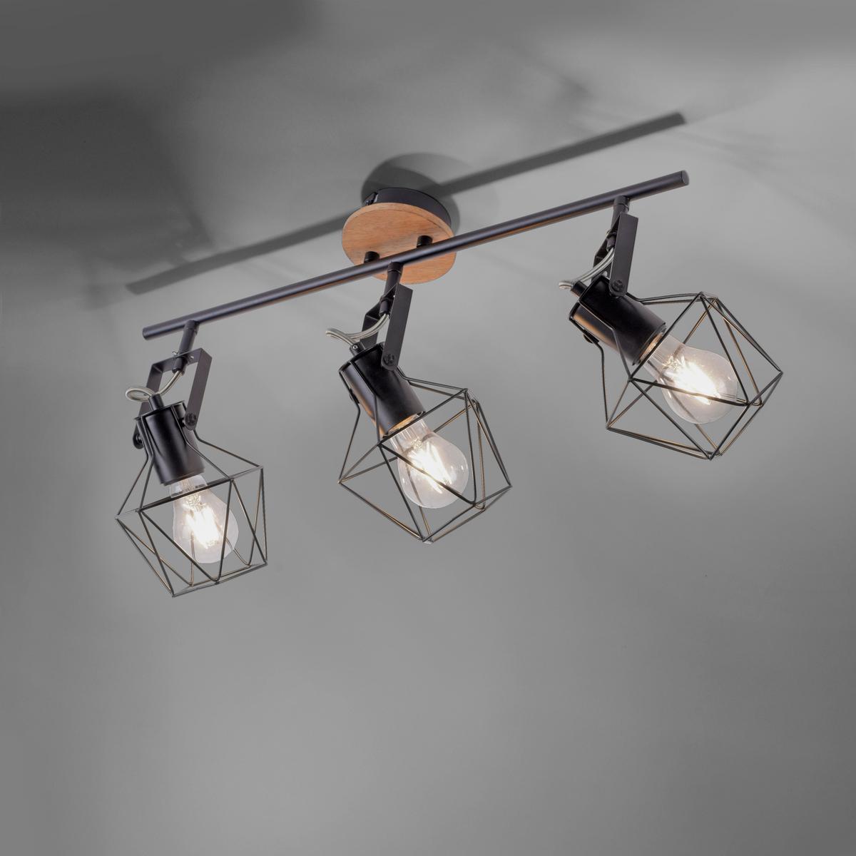 Deckenleuchte Jaro max. 60 Watt - Schwarz, Natur, Holz/Metall (83/28/31cm)