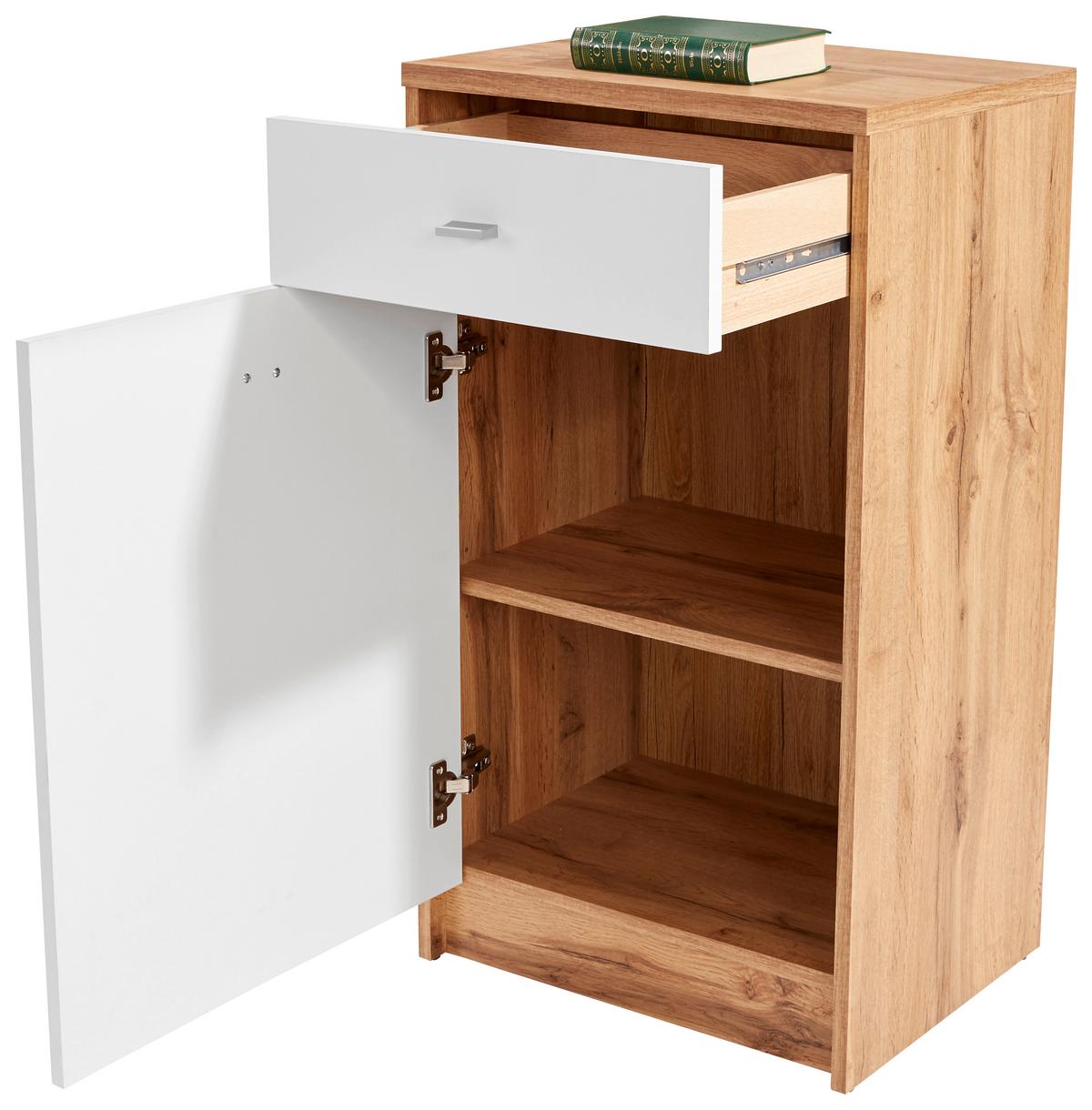 Comodă 4-You - alb/culoare lemn stejar, Modern, material pe bază de lemn (50/85,4/34,6cm) - Modern Living