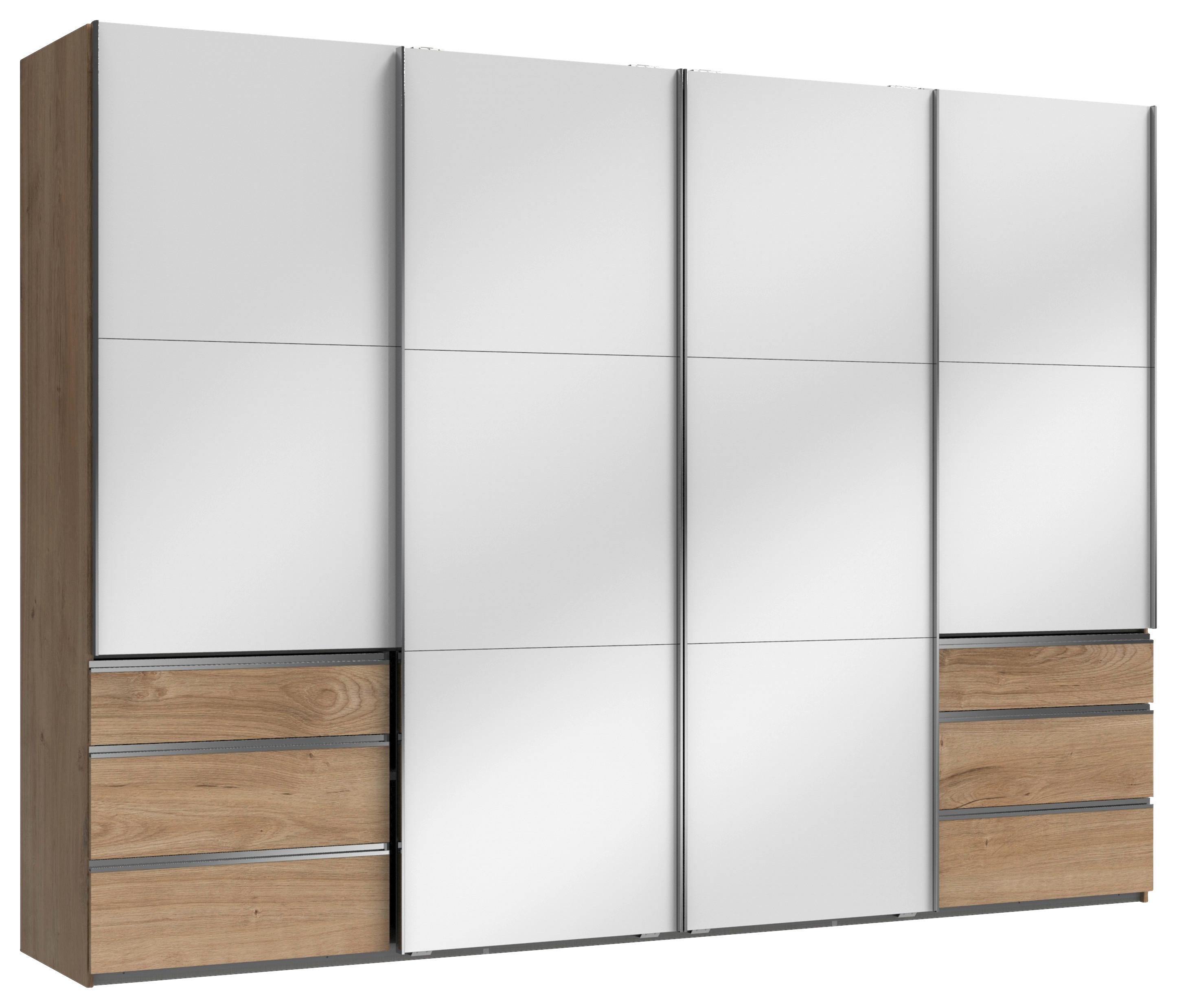 Schwebetürenschrank Level 36D Weiß/Eiche ca.300x216x65 - Chromfarben/Weiß Hochglanz, MODERN, Holzwerkstoff/Metall (300/216/65cm) - MID.YOU