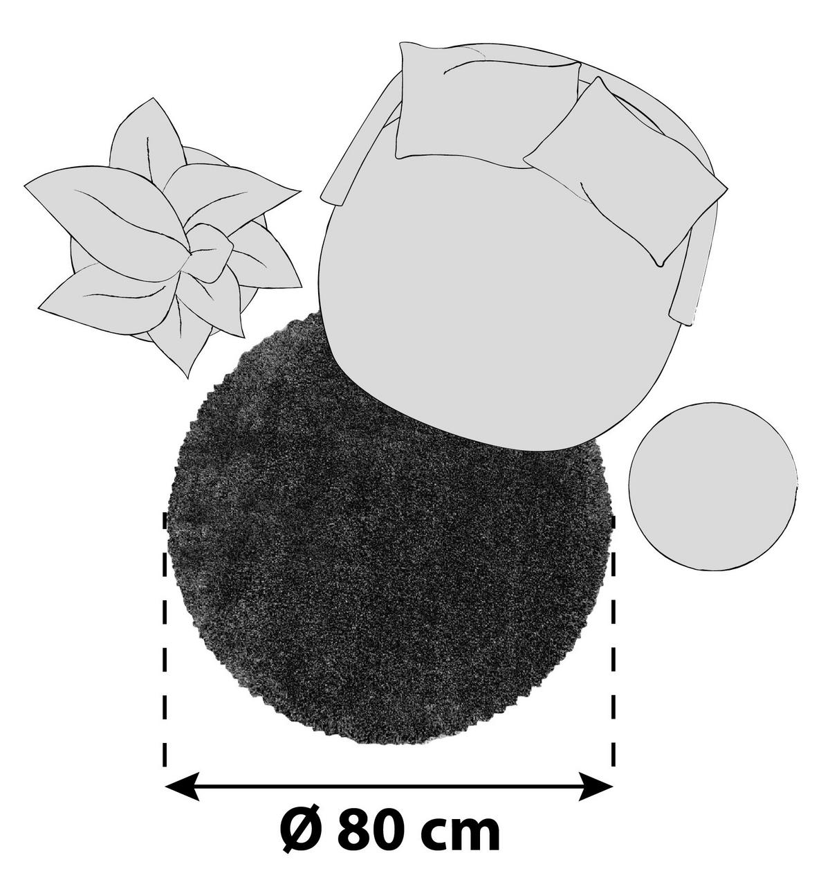 Hochflorteppich Fluffy Grau Ø ca. 80cm - Grau, Basics, Textil (80cm)