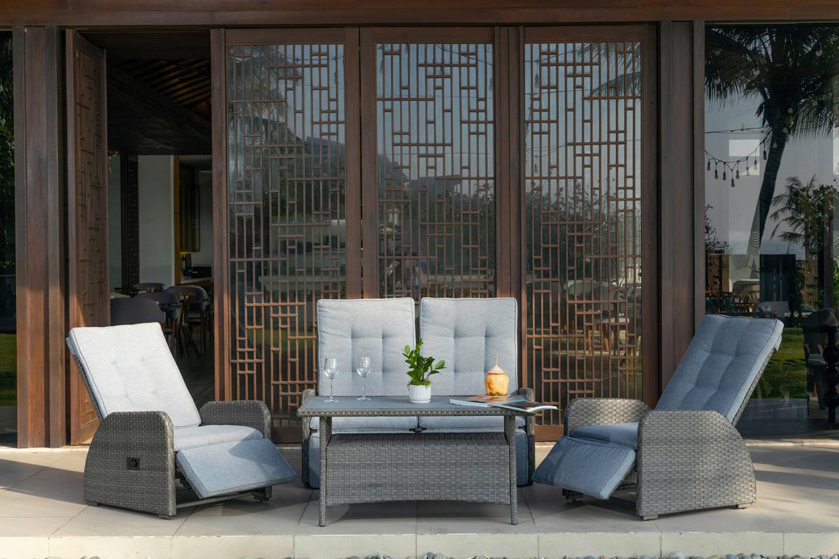 Lounge Garnitura Santander, Siva, 4-Delni Set - siva, Moderno, kovina/umetna masa - Beldano