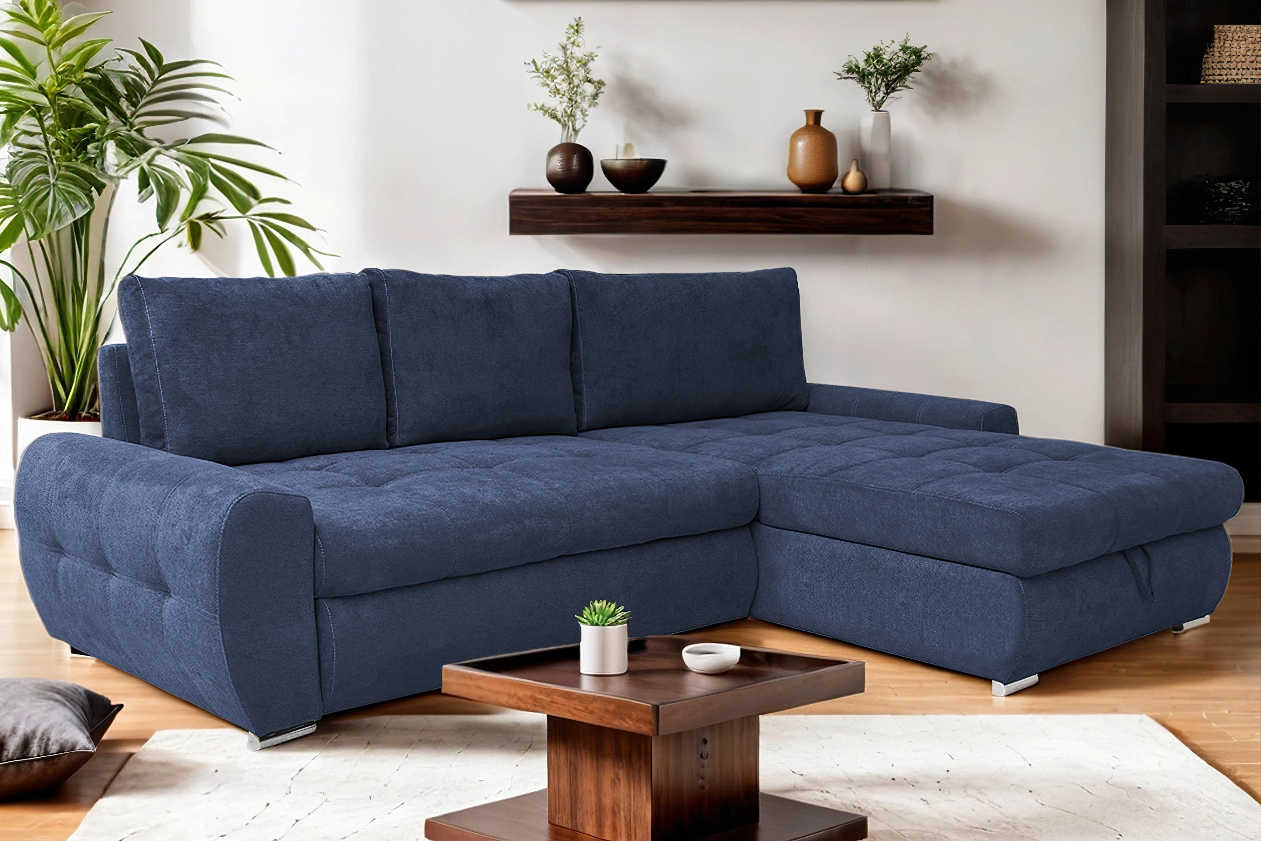 Coltar extensibil SOLAR - alb/albastru închis, Design, textil (277/175cm) - Modern Living