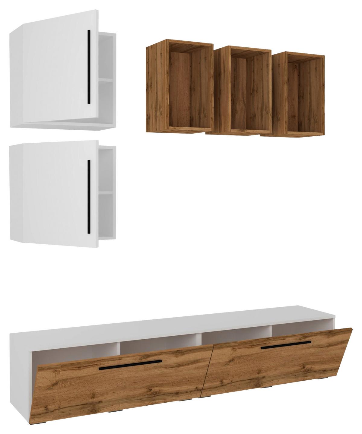 Dnevni Regal Arila, Barva Hrasta, Bela, 6-Delno - črna/bela, Moderno, umetna masa/leseni material (190/200/40cm) - MID.YOU
