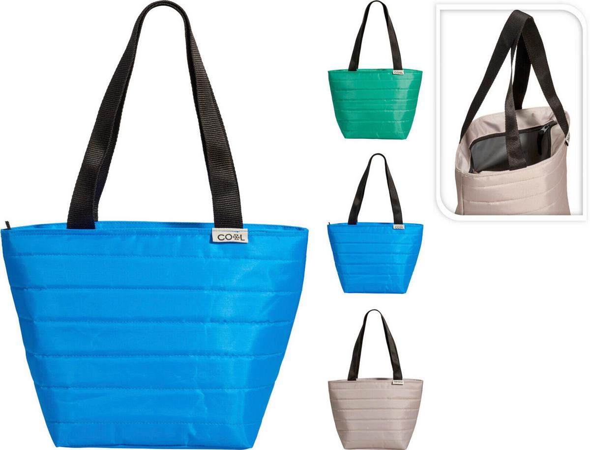 Hűtőtáska Coolbag - bézs/kék, textil (34/16/23cm)