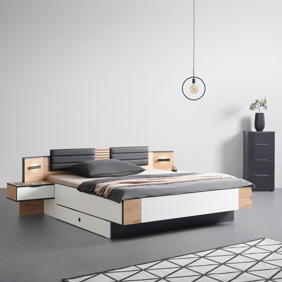 Bettanlage LEO ca. 180x200cm - Weiss/Graphitfarben, Konventionell, Holzwerkstoff/Textil (180/200cm) - Premium Living