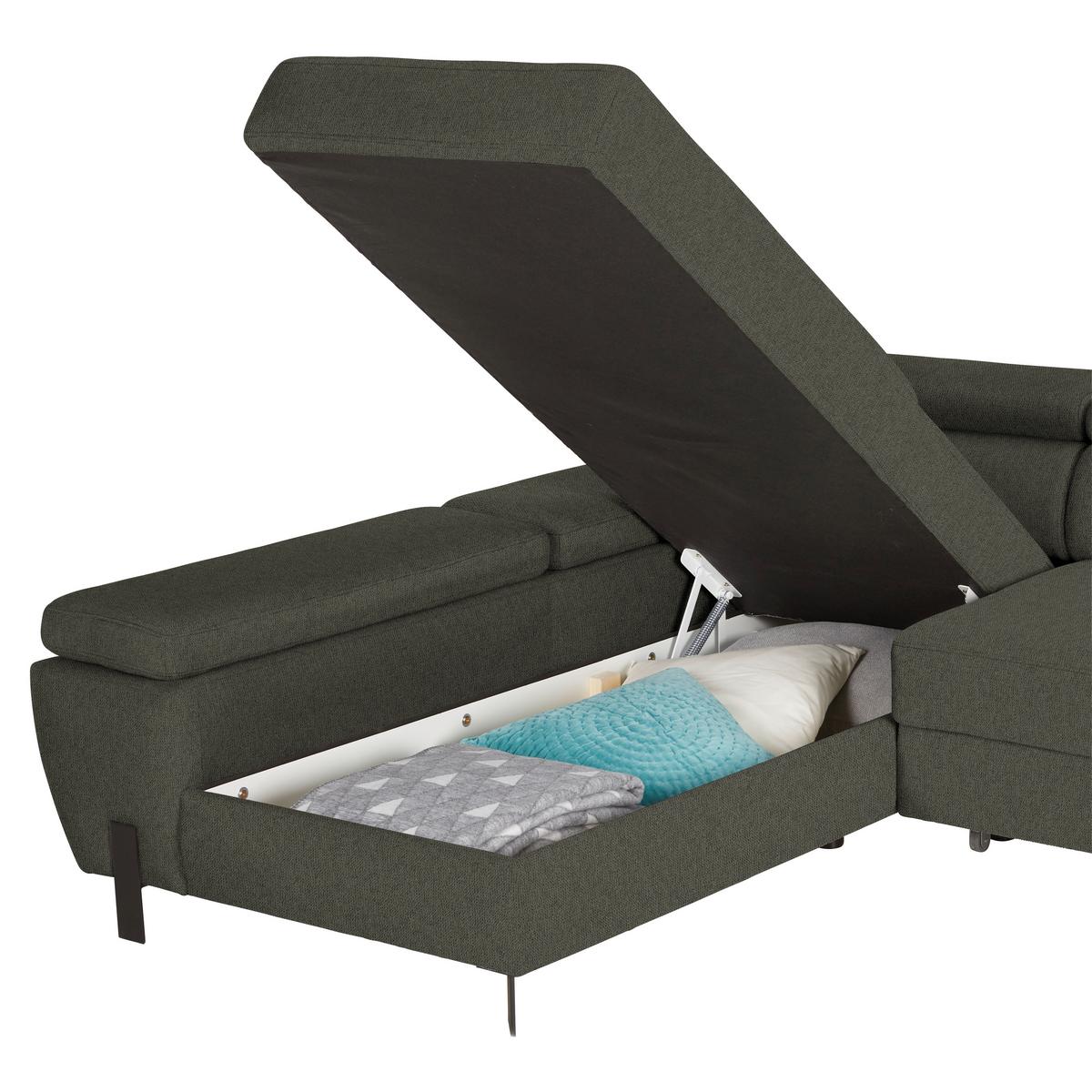Wohnlandschaft Molina Mini in Grün - Hellgrau/Schwarz, MODERN, Textil/Metall (189/277cm) - Mömax