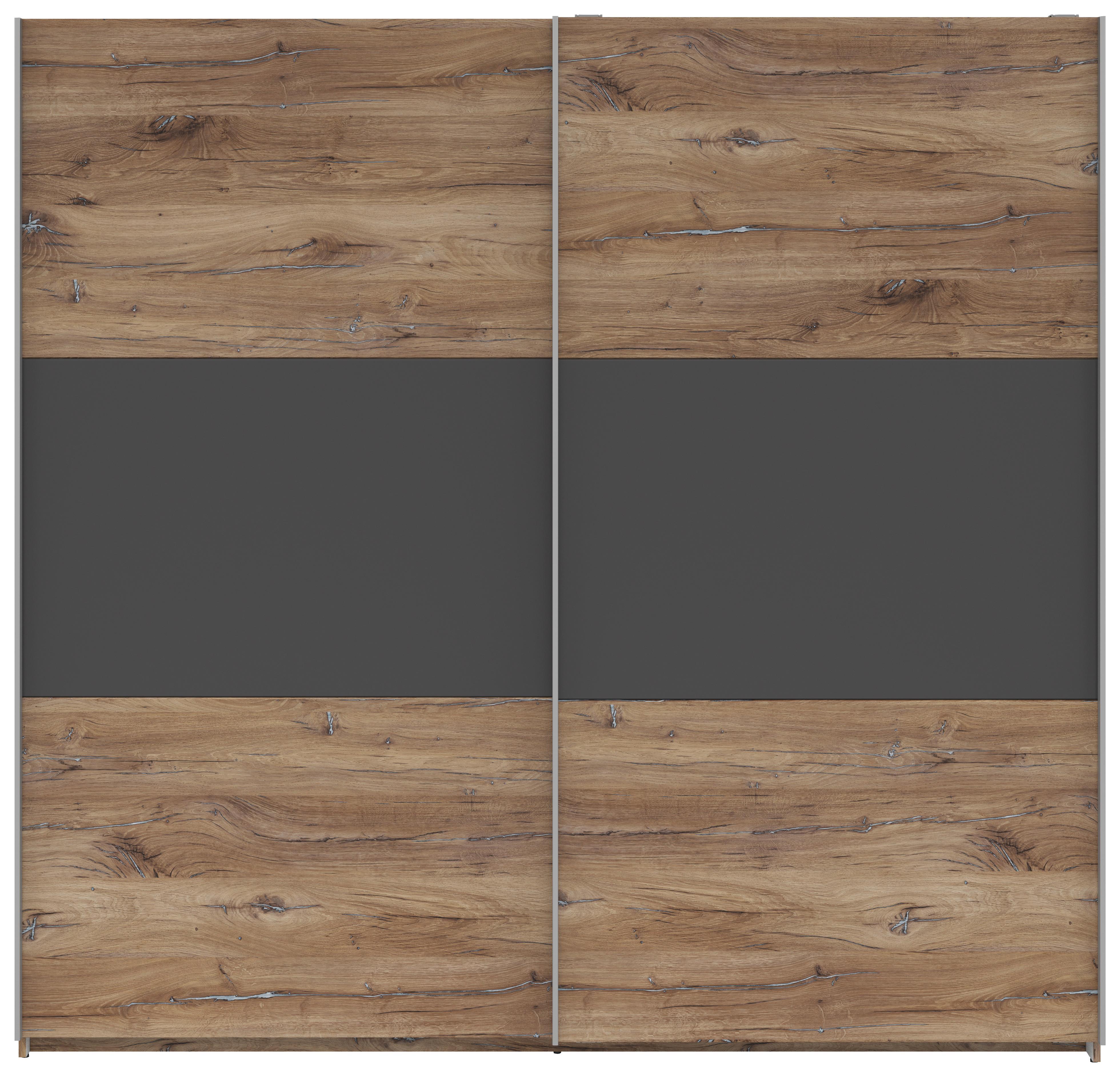 Schwebetürenschrank Saturn in Graphit/Eichefarben - Eichefarben/Silberfarben, KONVENTIONELL, Holzwerkstoff/Metall (218/210/59cm) - Mömax