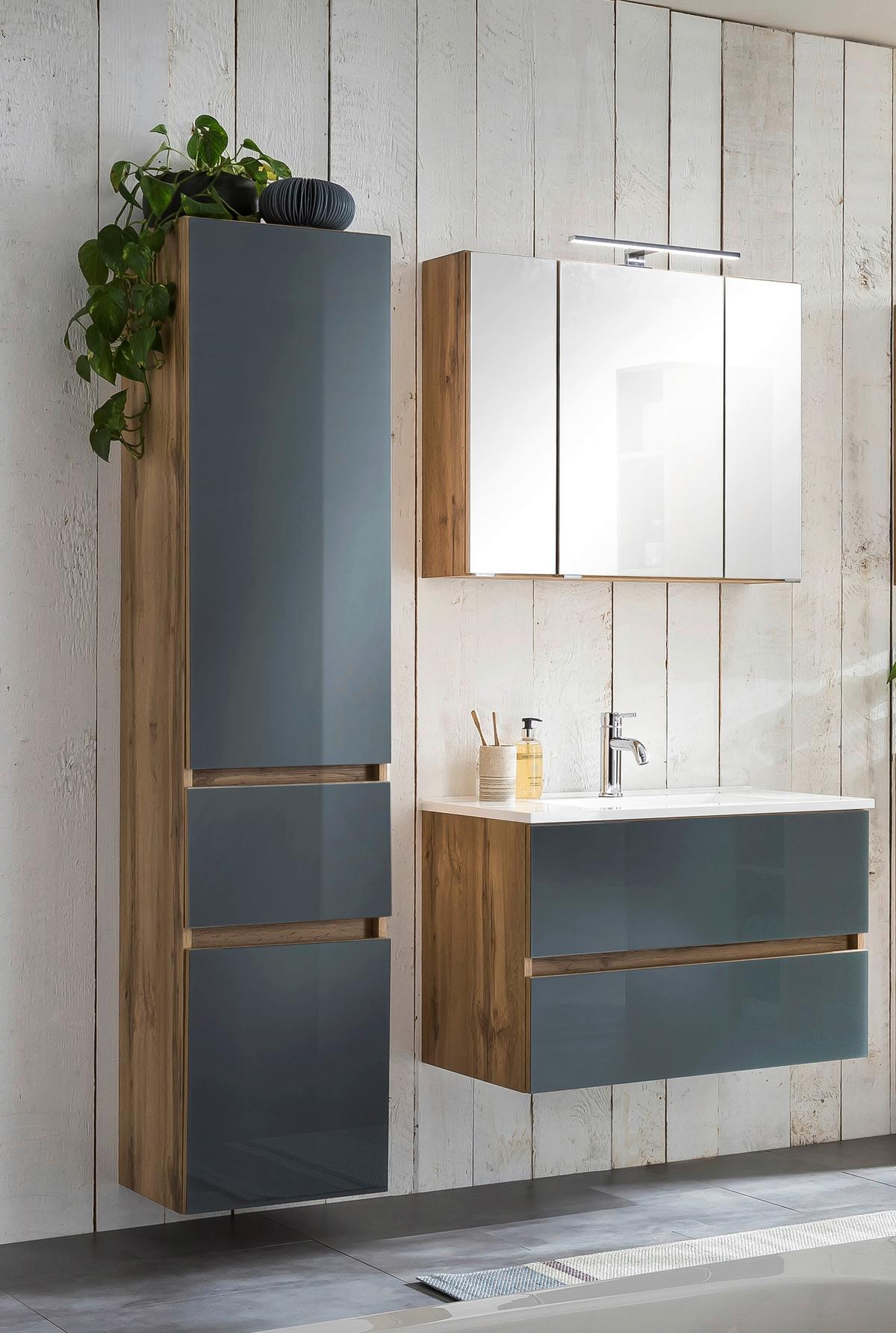 BADEZIMMER HELSINKI - Eichefarben/Weiß, KONVENTIONELL, Glas/Holzwerkstoff (120cm) - Held