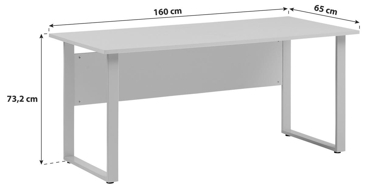 Schreibtisch "Serie 1500" ca 160x65 cm , hellgrau - Hellgrau/Alufarben, KONVENTIONELL, Holzwerkstoff/Metall (160/65/73,2cm) - MID.YOU
