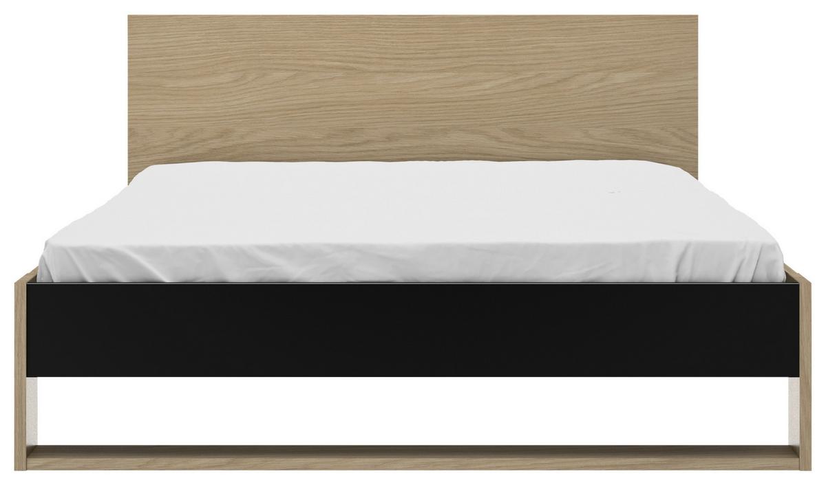 Postelja Nael, Barva Hrasta, Črna, 140x200 - črna/barve hrasta, Basics, leseni material (140/200cm)