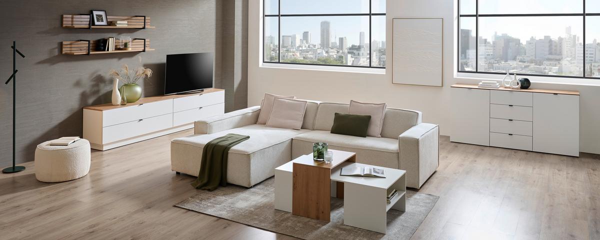 SZAFKA RTV DIANA   -HOM IN- - czarny/biały, Modern, materiał drewnopochodny/metal (140/62/44cm) - Hom`in