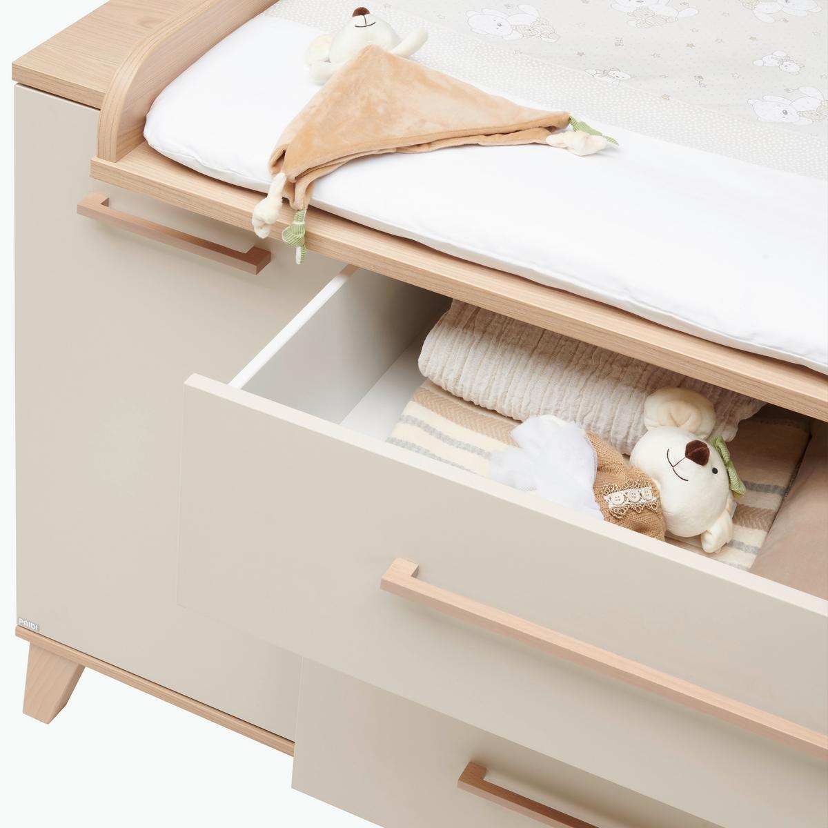 KOMODA Z PRZEWIJAKIEM MALIO - beżowy/kolor wiśni, Basics, materiał drewnopochodny (123,5/94,9/55,6cm) - Paidi