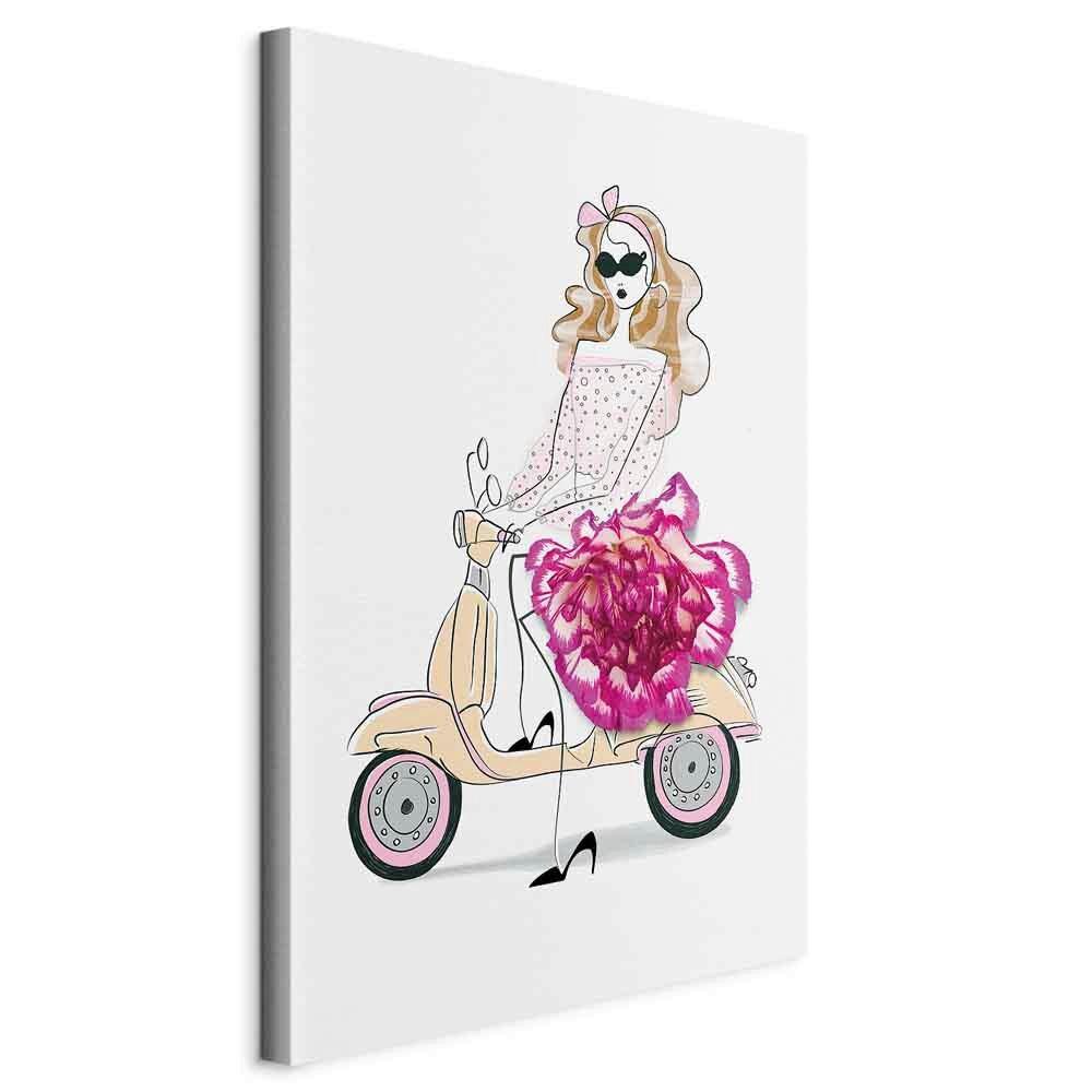 Slika Na Platnu Girl On A Scooter - magenta/bež, Basics, tekstil/les (80/120/1,2cm) - artgeist