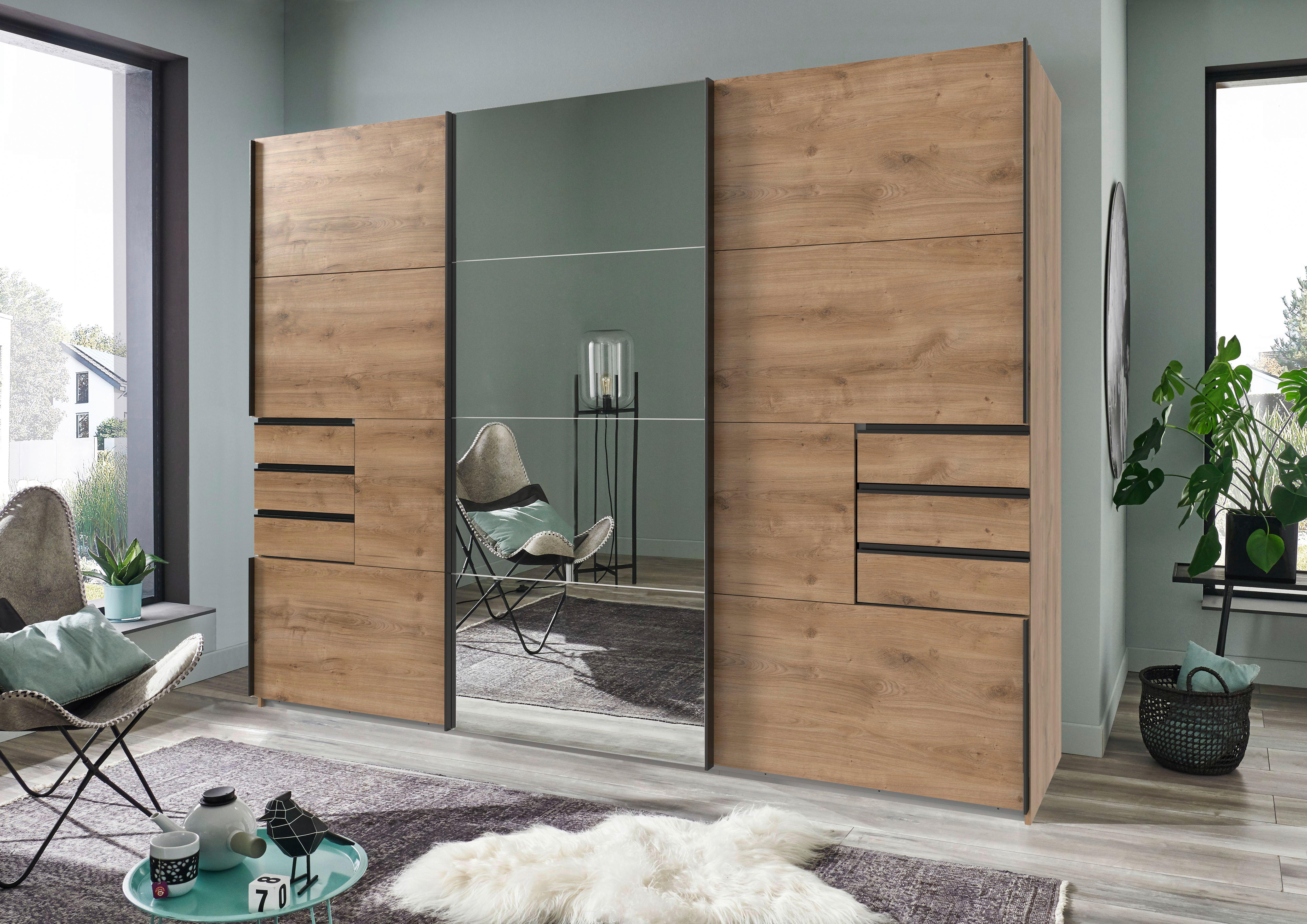 Schwebetürenschrank Saigon ca. 270x210 cm Eichefarben - Klar/Eichefarben, MODERN, Glas/Holzwerkstoff (270/208/64cm) - MID.YOU