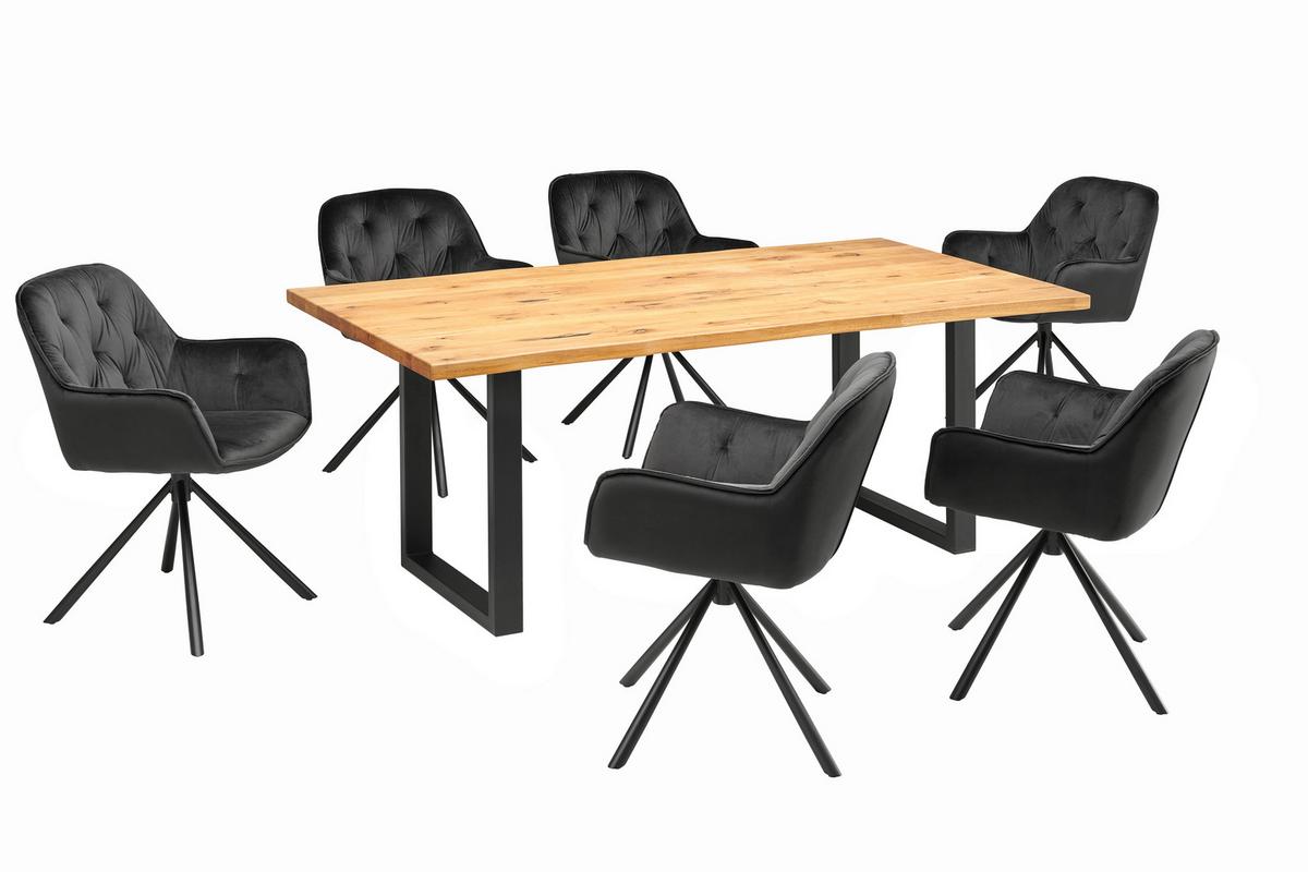 Masă sufragerie Rockford - culoare lemn stejar/negru, Modern, lemn/metal (200/77/100cm)