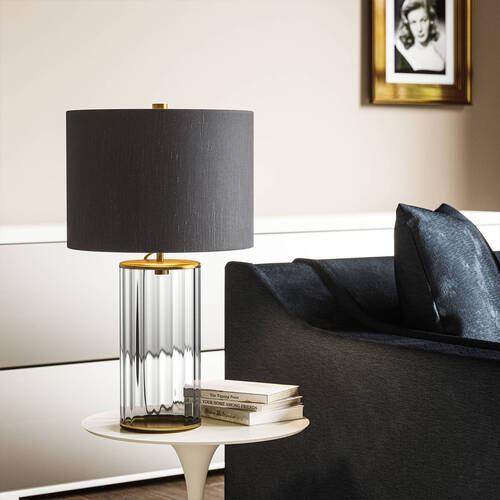 Stolna Svjetiljka Qn-Reno-Smoke-Ab - siva/boje mjeda, Design, staklo/metal (35.5/60.4cm) - Elstead Lighting