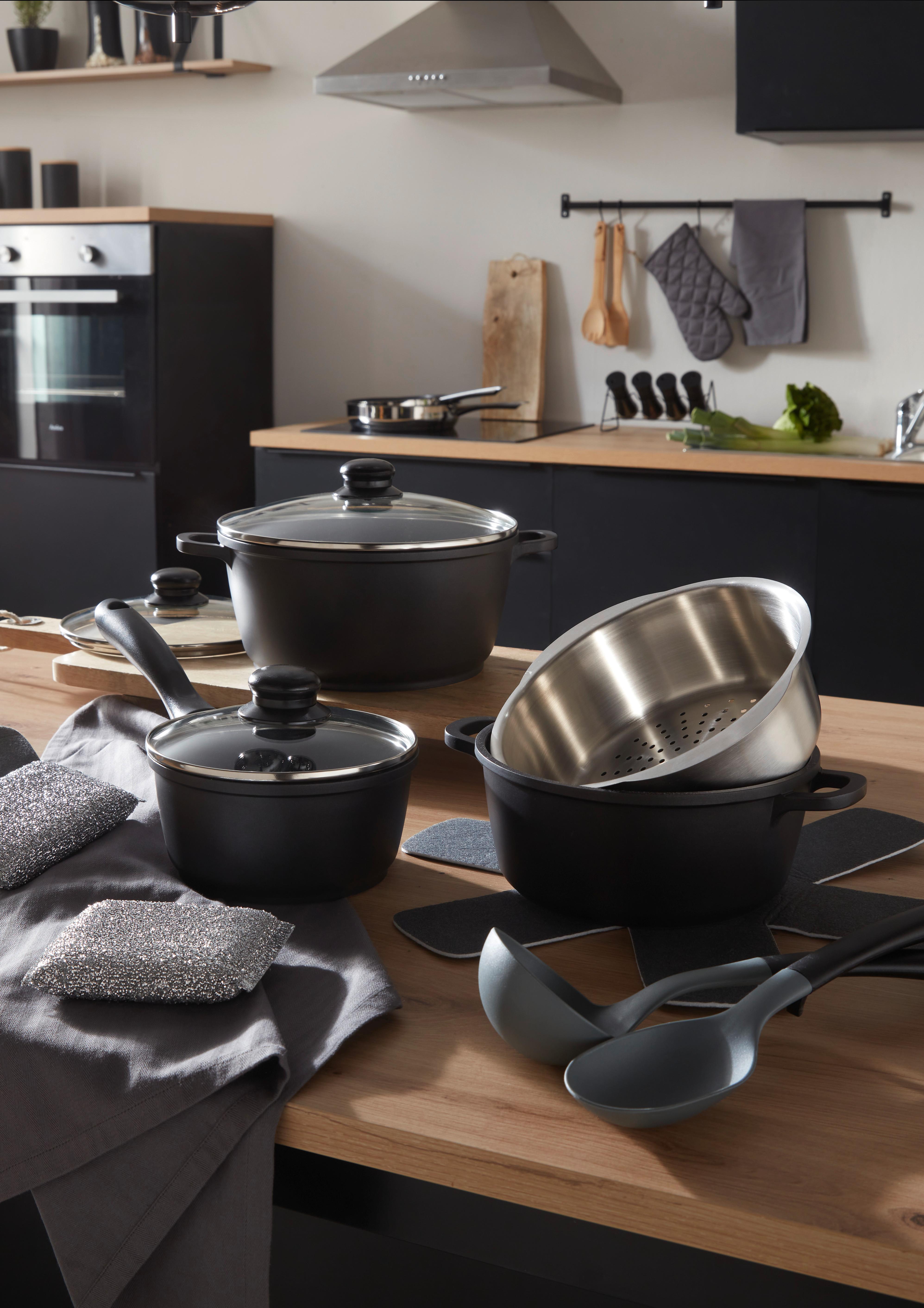 Set Posod Emma - barve nerjavečega jekla/črna, Konvencionalno, kovina/umetna masa - Premium Living