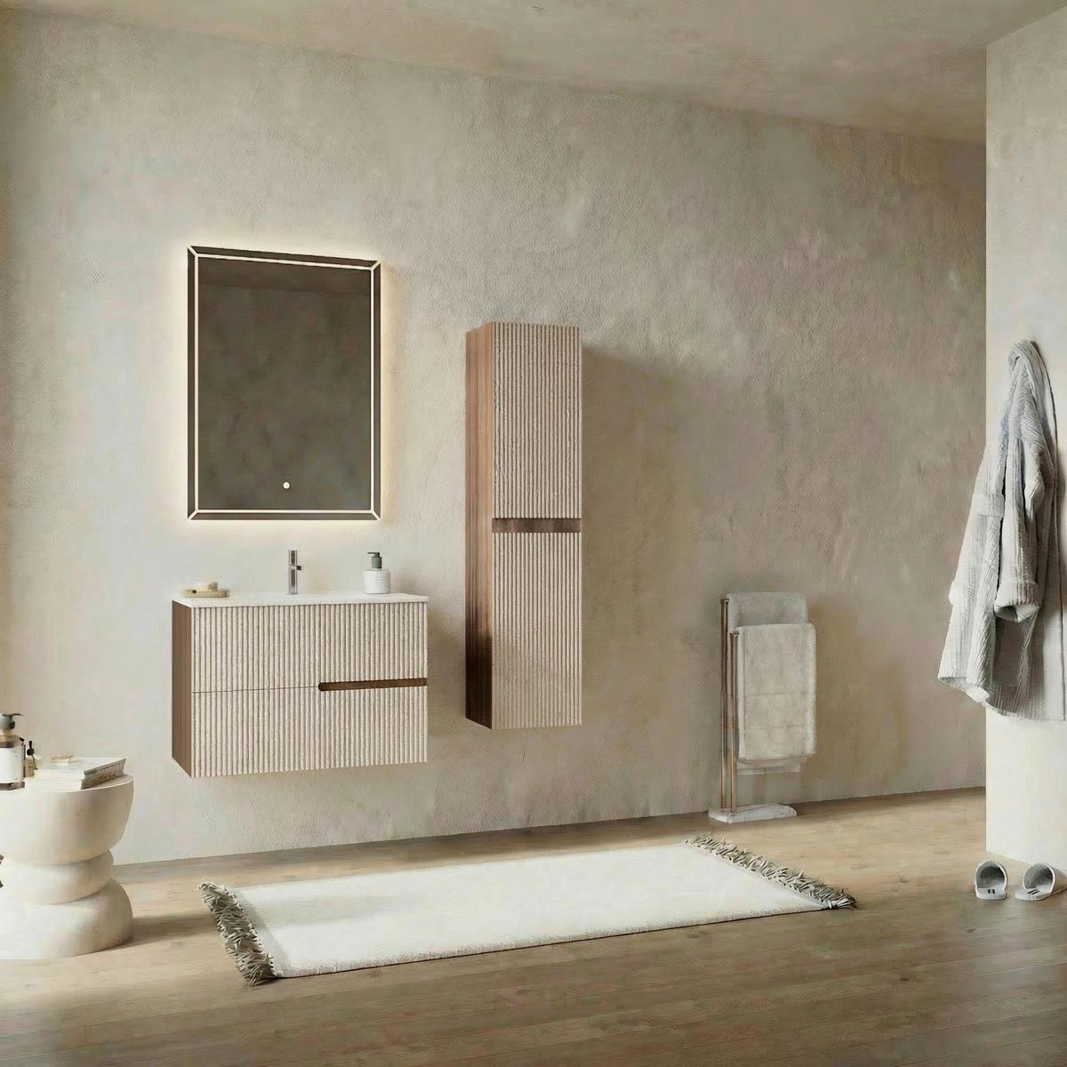 Bază pentru lavoar Eva - nucă/crem, Modern, material pe bază de lemn (60/51/46cm)