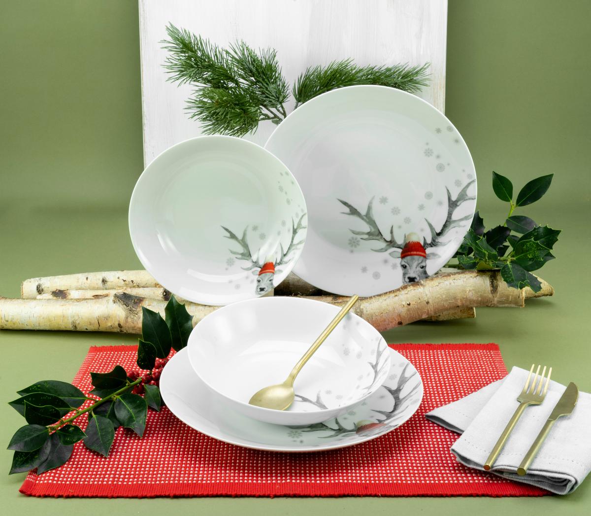 Kombinirani Servis Christmas Reindeer, 12-Delni - večbarvno, Basics, keramika