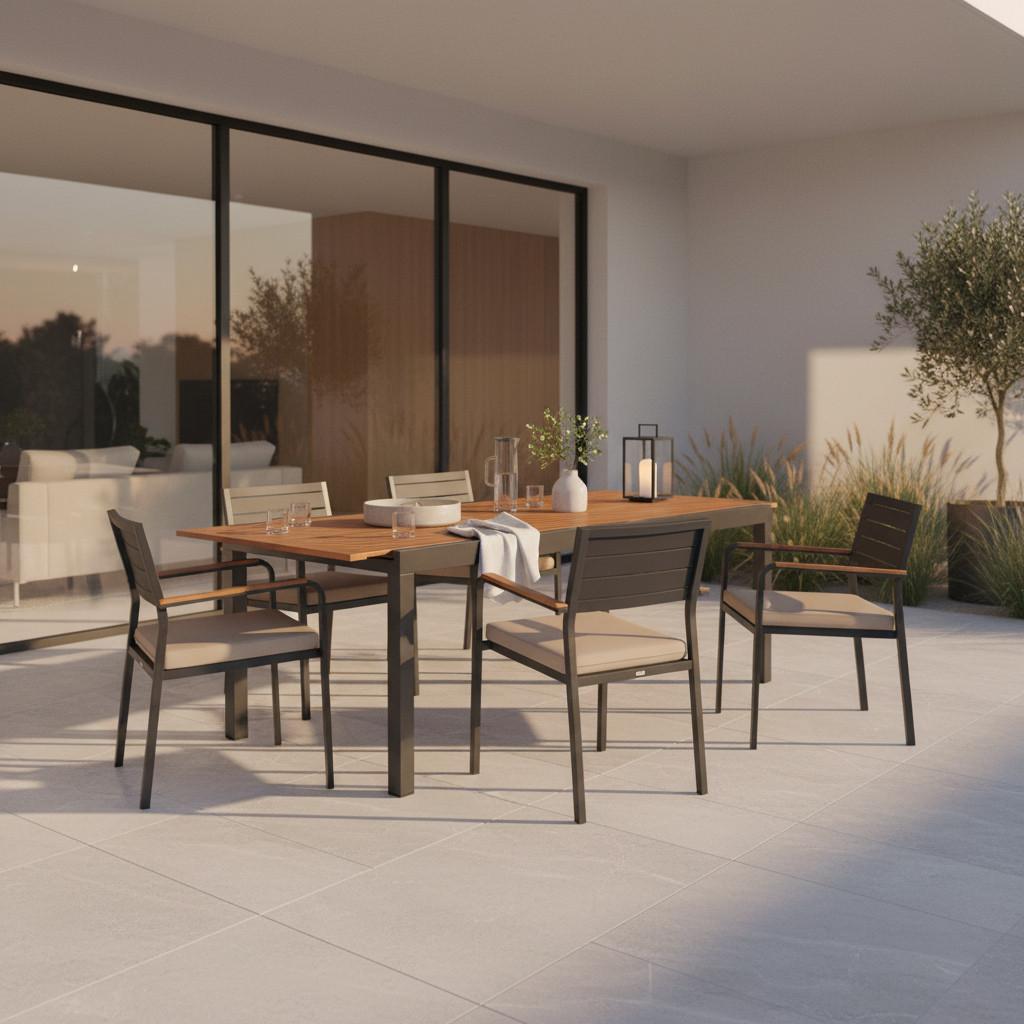 Raztegljiva Vrtna Miza Gardenson, 150-200x90cm - barve grafita/naravne barve, Moderno, kovina/leseni material (150/90/76,5cm) - Gardenson