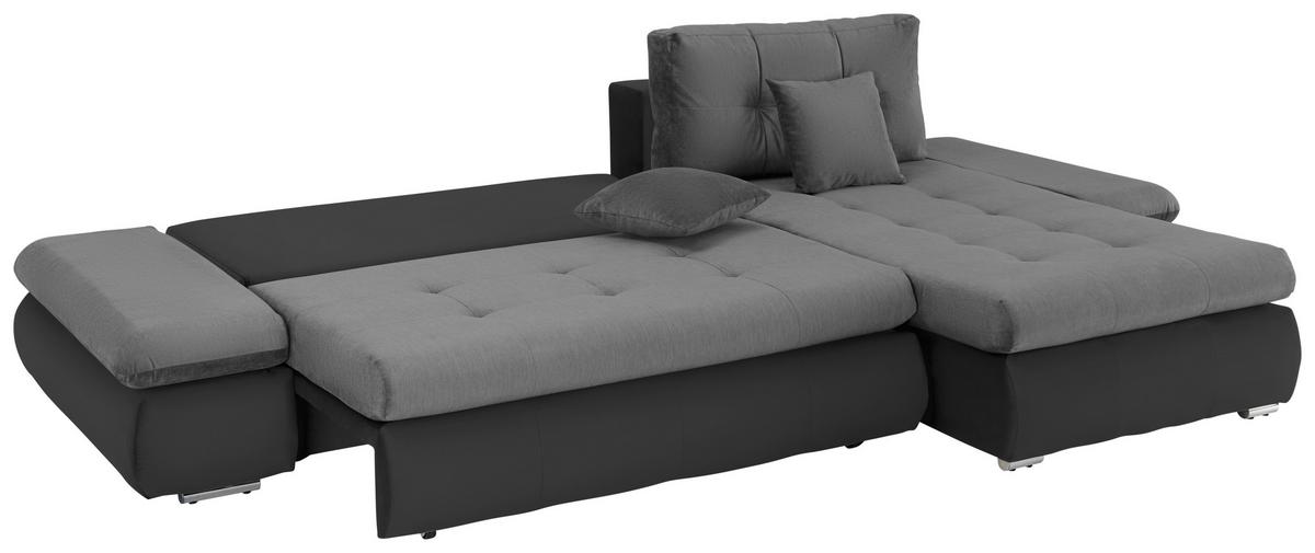 Wohnlandschaft Enrico Grau/Schwarz - Chromfarben/Schwarz, KONVENTIONELL, Kunststoff/Textil (303/88/185cm) - Based