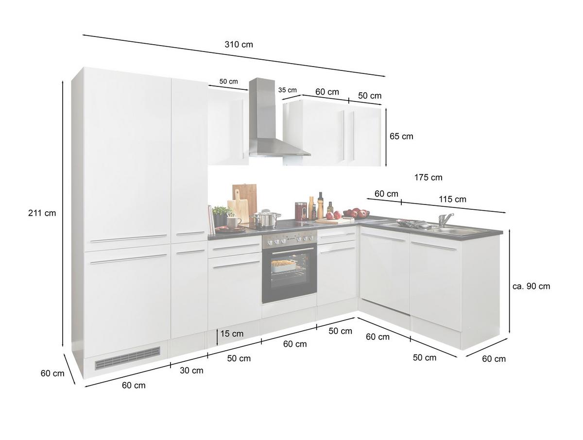 Eckküche Jazz mit Geräten ca.310x175cm Schwarz - Eichefarben/Schwarz, LIFESTYLE, Holzwerkstoff/Kunststoff (310/175/60cm) - P & B