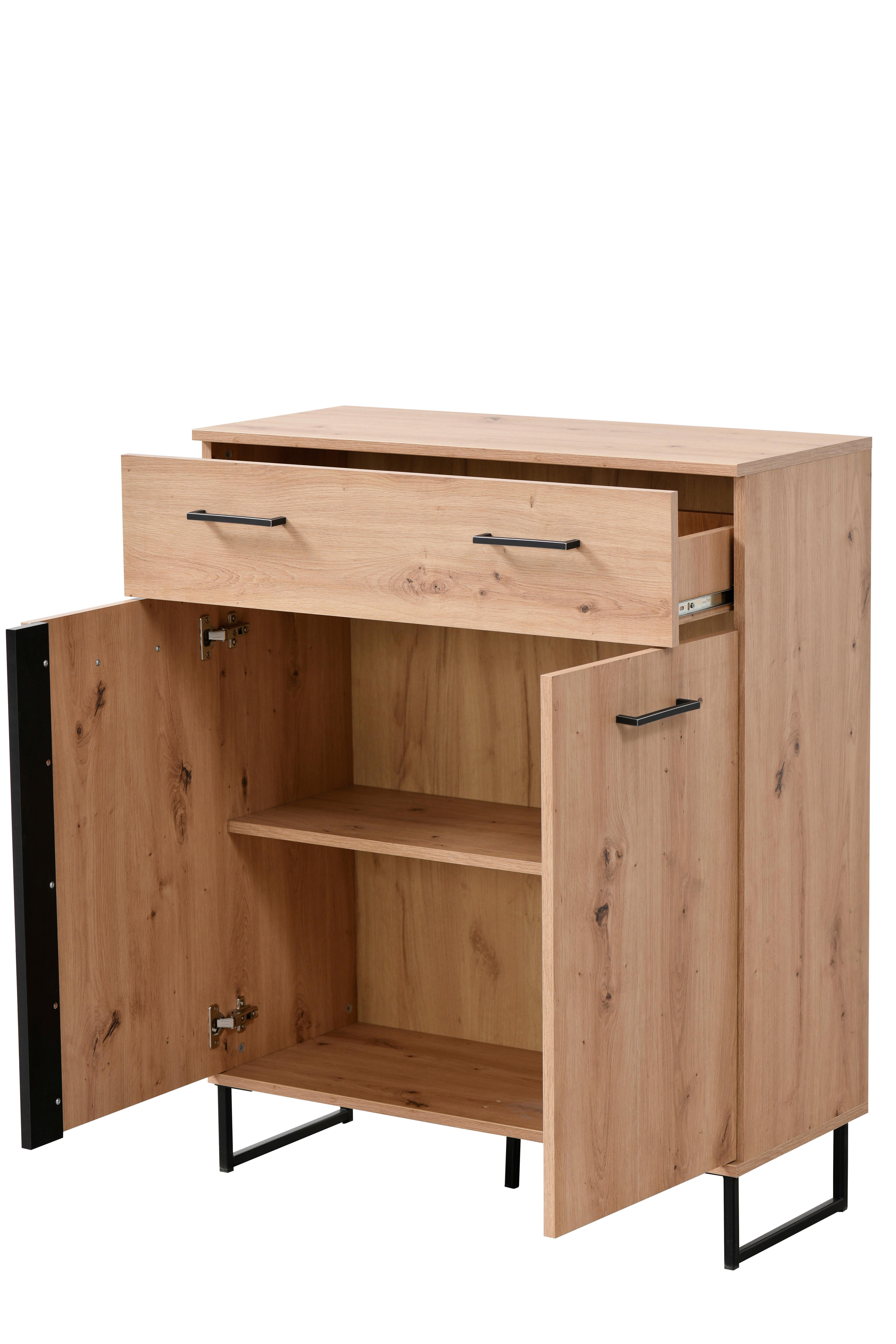 Komód Sardinia - Artisan tölgy, Basics, faalapú anyag/fém (84,5/103,5/35cm)