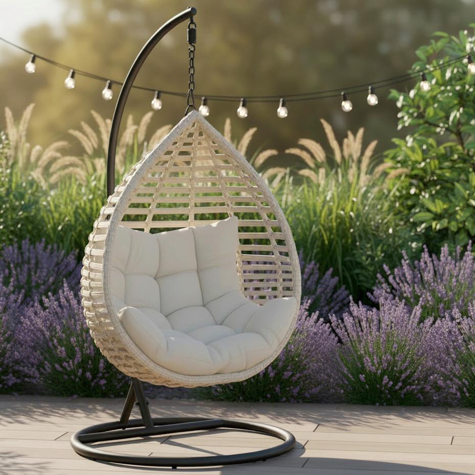 Viseči Stol Nancy, Krem - temno siva/krem barve, Moderno, kovina/umetna masa (105/196/120cm) - Bessagi Garden