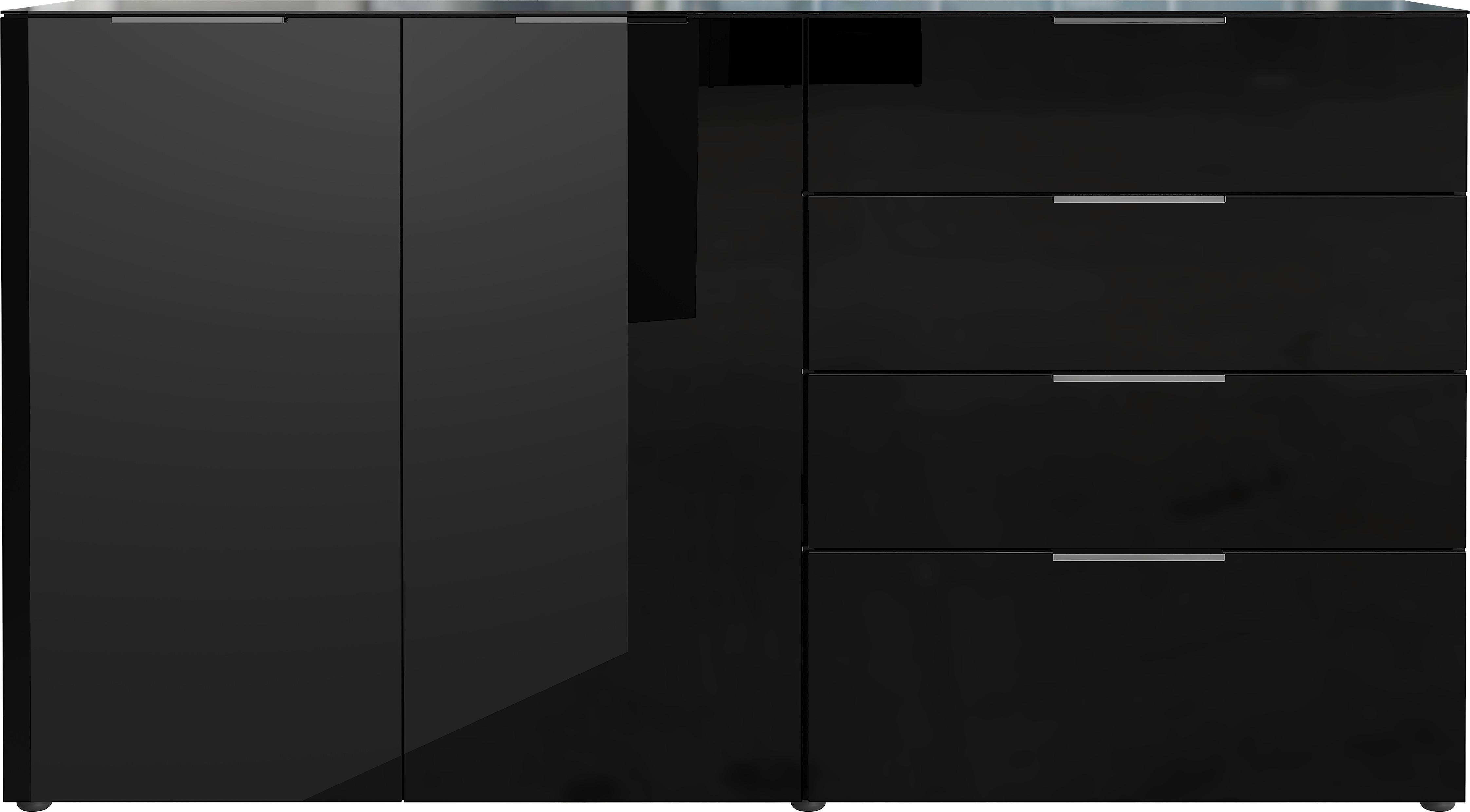 Sideboard Oakland in Schwarz - Silberfarben/Schwarz, MODERN, Glas/Holzwerkstoff (184/102/42cm) - Premium Living