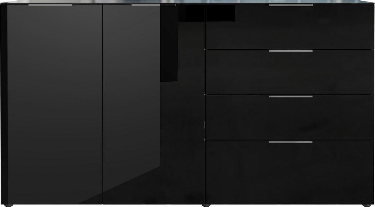 Sideboard Oakland in Schwarz - Silberfarben/Schwarz, MODERN, Glas/Holzwerkstoff (184/102/42cm) - Premium Living
