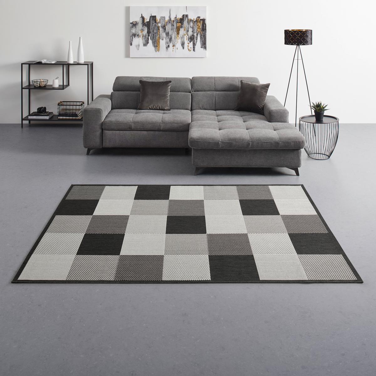 Flachwebeteppich Noah 1 Schwarz/Weiß ca. 190x250cm - Schwarz/Weiß, MODERN, Kunststoff (190/250cm) - Mömax