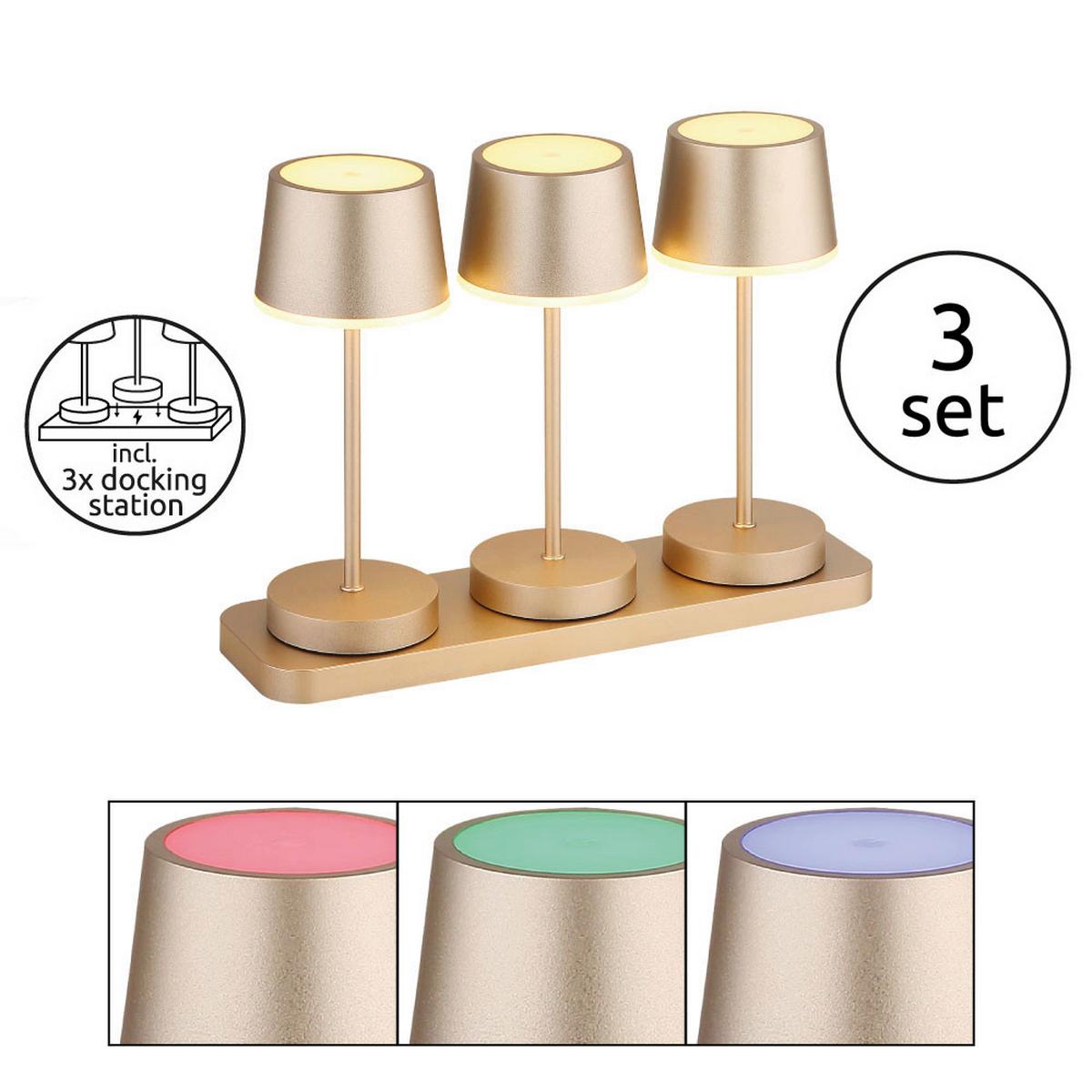 Akku-Tischleuchte Dawson Opal/Champagner - Champagner/Opal, Design, Kunststoff/Metall (8,3/8,3/20cm) - Globo