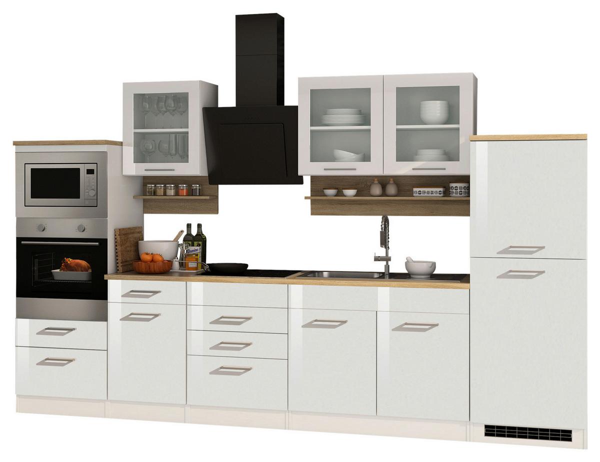 Küchenleerblock Mailand o. Geräte Weiß Hochglanz - Weiß Hochglanz/Silberfarben, MODERN, Glas/Holzwerkstoff (330cm) - Held