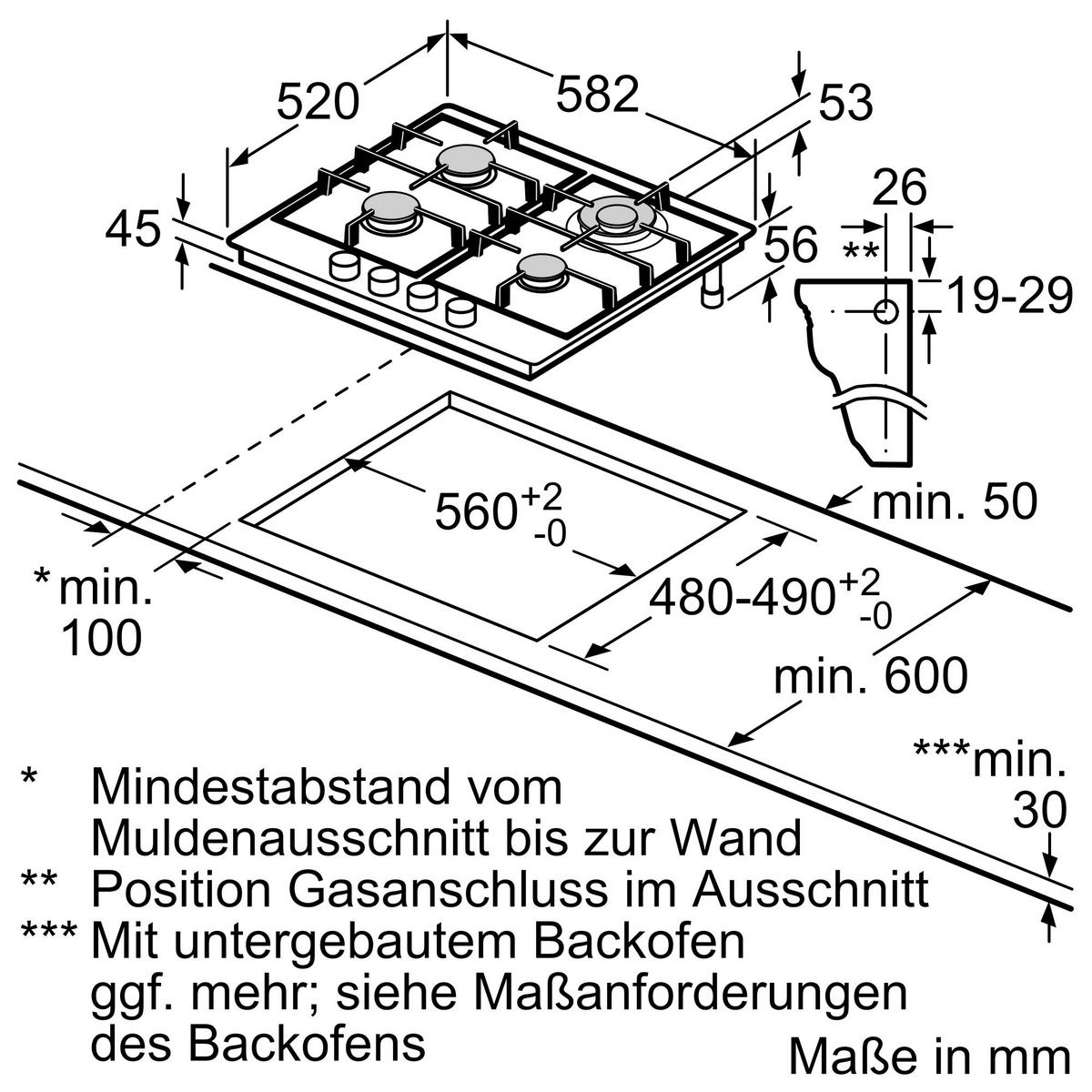 Gaskochfeld PCH6A5C90D Edelstahl - Edelstahlfarben, KONVENTIONELL, Metall (58,2/4,5/52cm) - Bosch