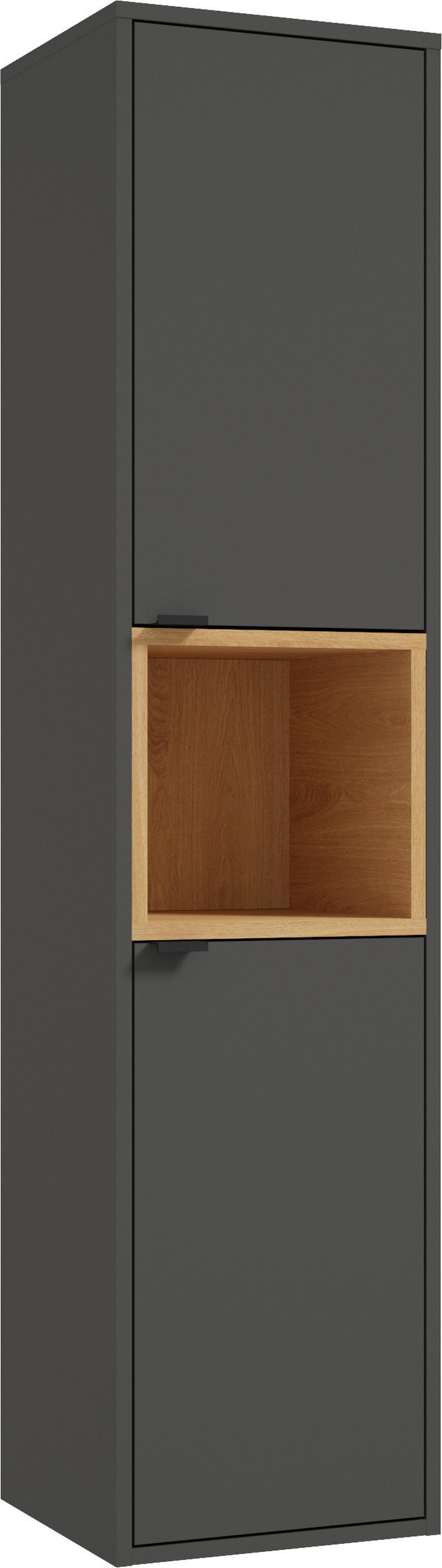 Magasszekrény Open - fekete/tölgyfa, Modern, faalapú anyag/fém (35/150/33cm)