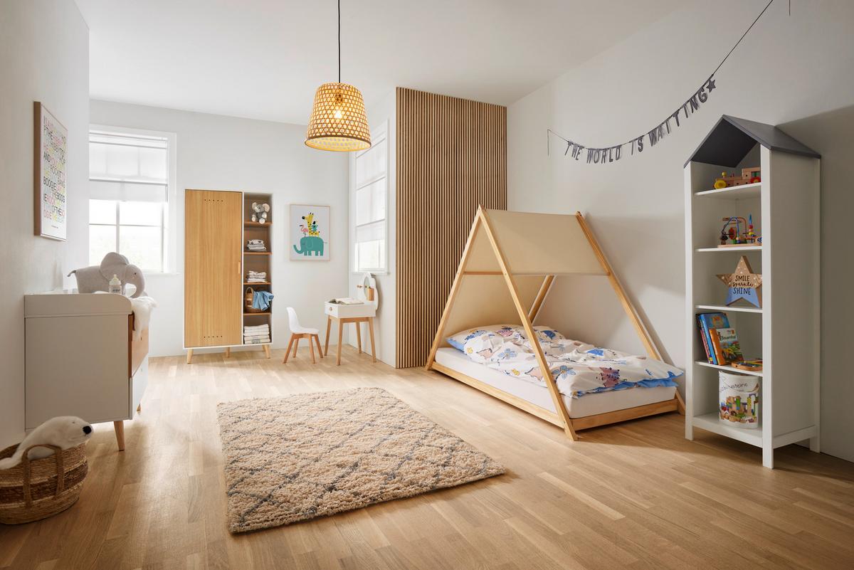 Kleiderschrank Poppy Natur/Weiß ca. 90x185x55 cm - Naturfarben/Weiß, MODERN, Holz/Holzwerkstoff (90/185/55cm) - Bessagi Kids