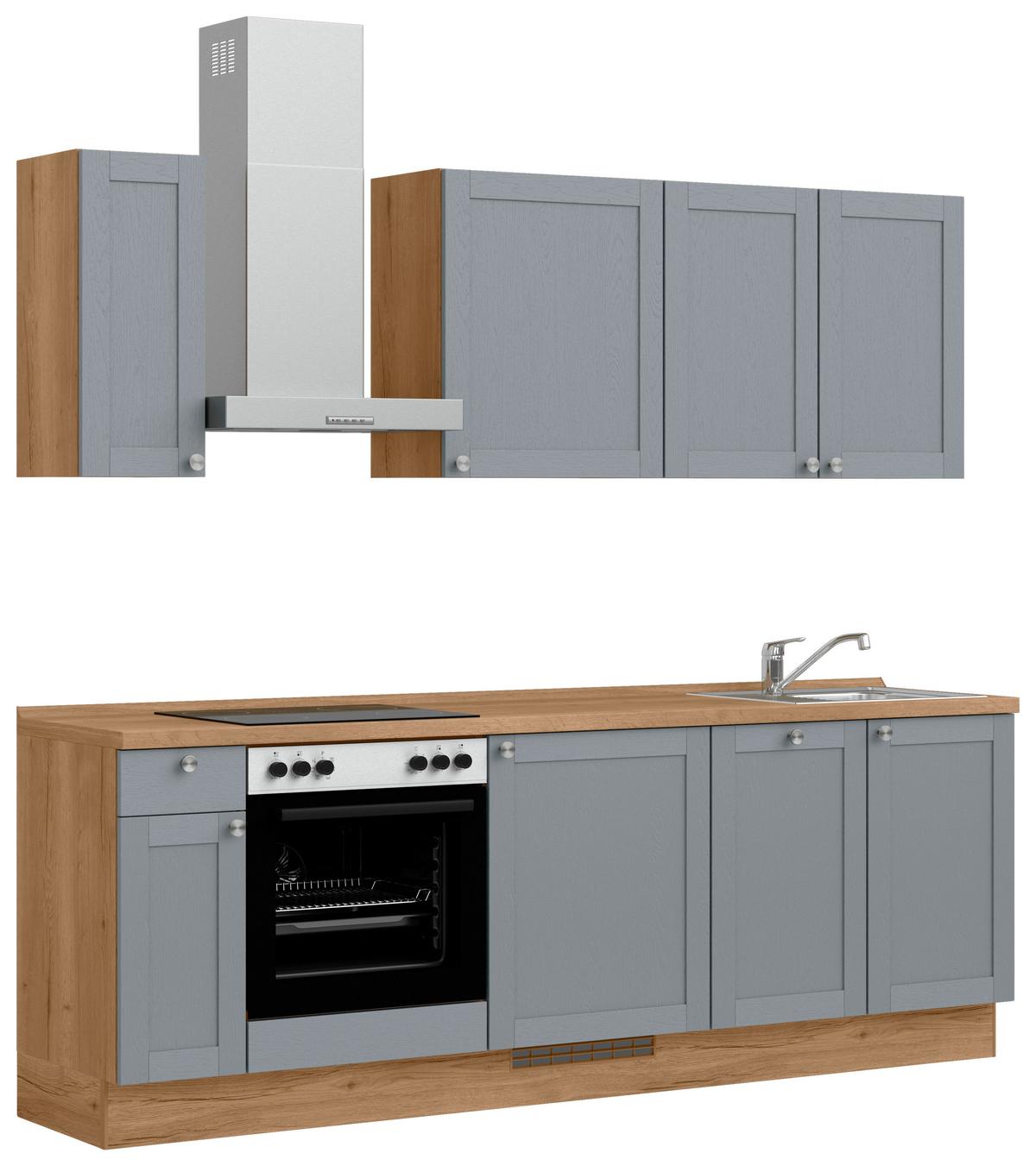 Küchenleerblock Frame Low o. Geräte Blaugrau - Edelstahlfarben/Eichefarben, MODERN, Holzwerkstoff/Metall (240cm) - Nobilia