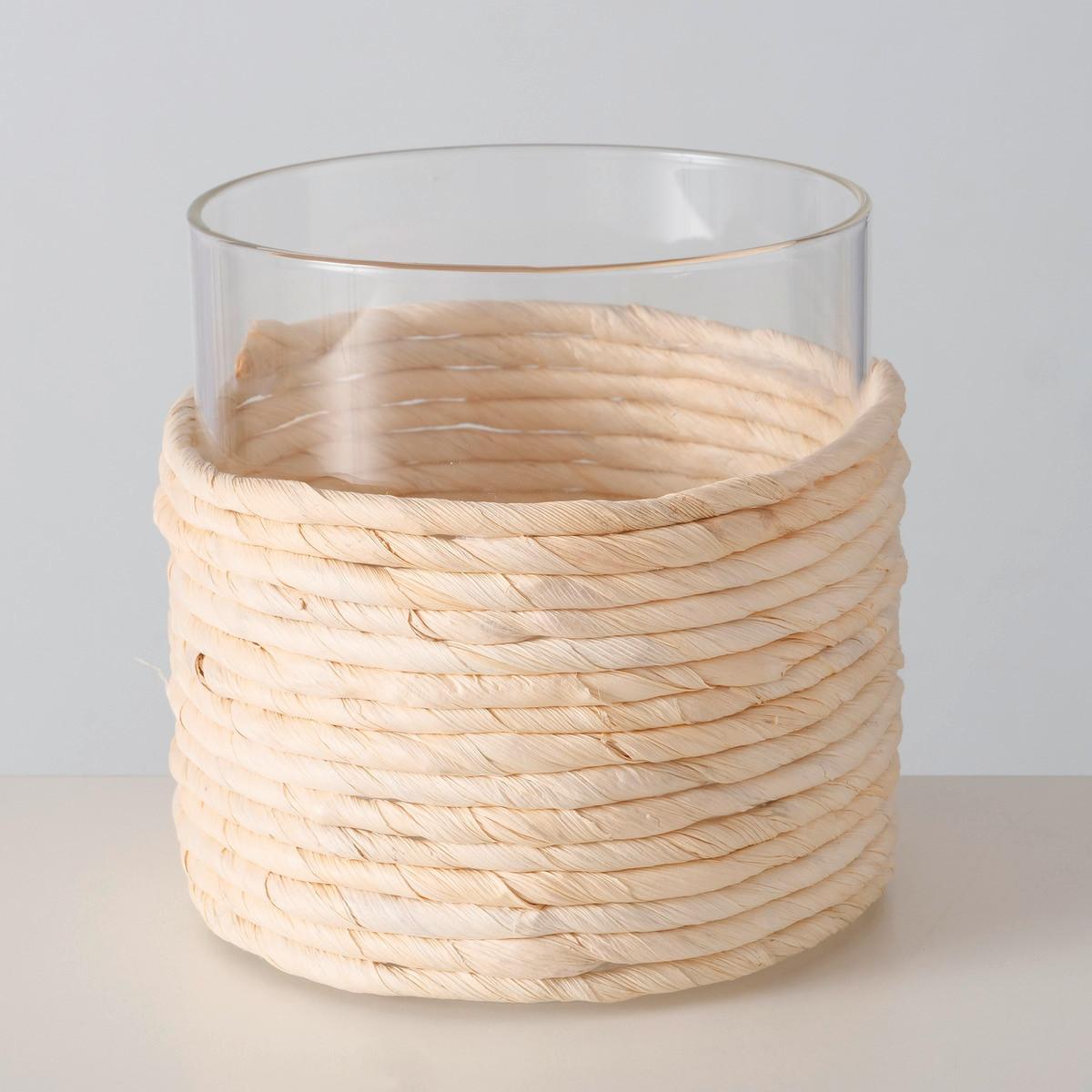 Windlicht Salea I in Naturfarben Ø ca. 13,2cm - Naturfarben, Romantik / Landhaus, Glas/Naturmaterialien (13,2/12,8cm) - Modern Living
