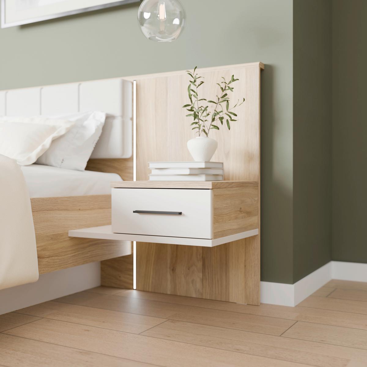 Noćni Ormarić Bellevue - siva/boje hrasta, Konvencionalno, drvni materijal/plastika (57,3/95,5/47,4cm) - Modern Living