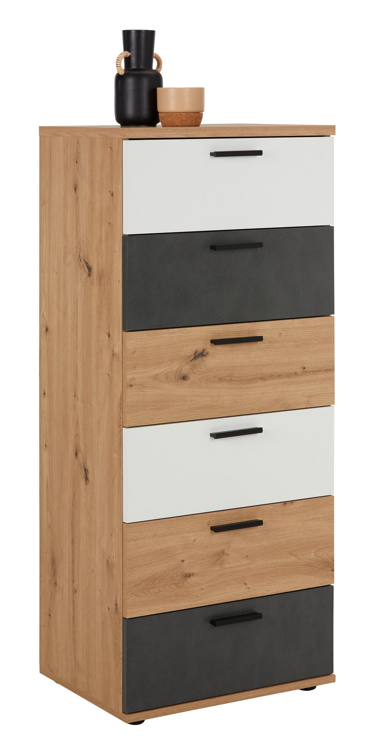 Kommode in Eiche/Alpinweiß/Matera dunkel - MODERN, Holzwerkstoff/Kunststoff (52/125/40cm) - Mömax