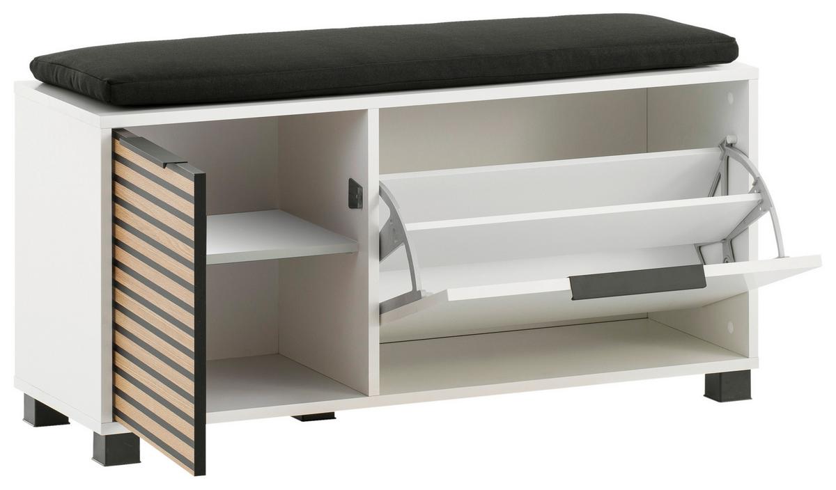 Garderobenbank ca.98,4x47,2x33,5cm Weiß - Eichefarben/Schwarz, Design, Holzwerkstoff/Kunststoff (98,4/47,2/33,05cm) - MID.YOU