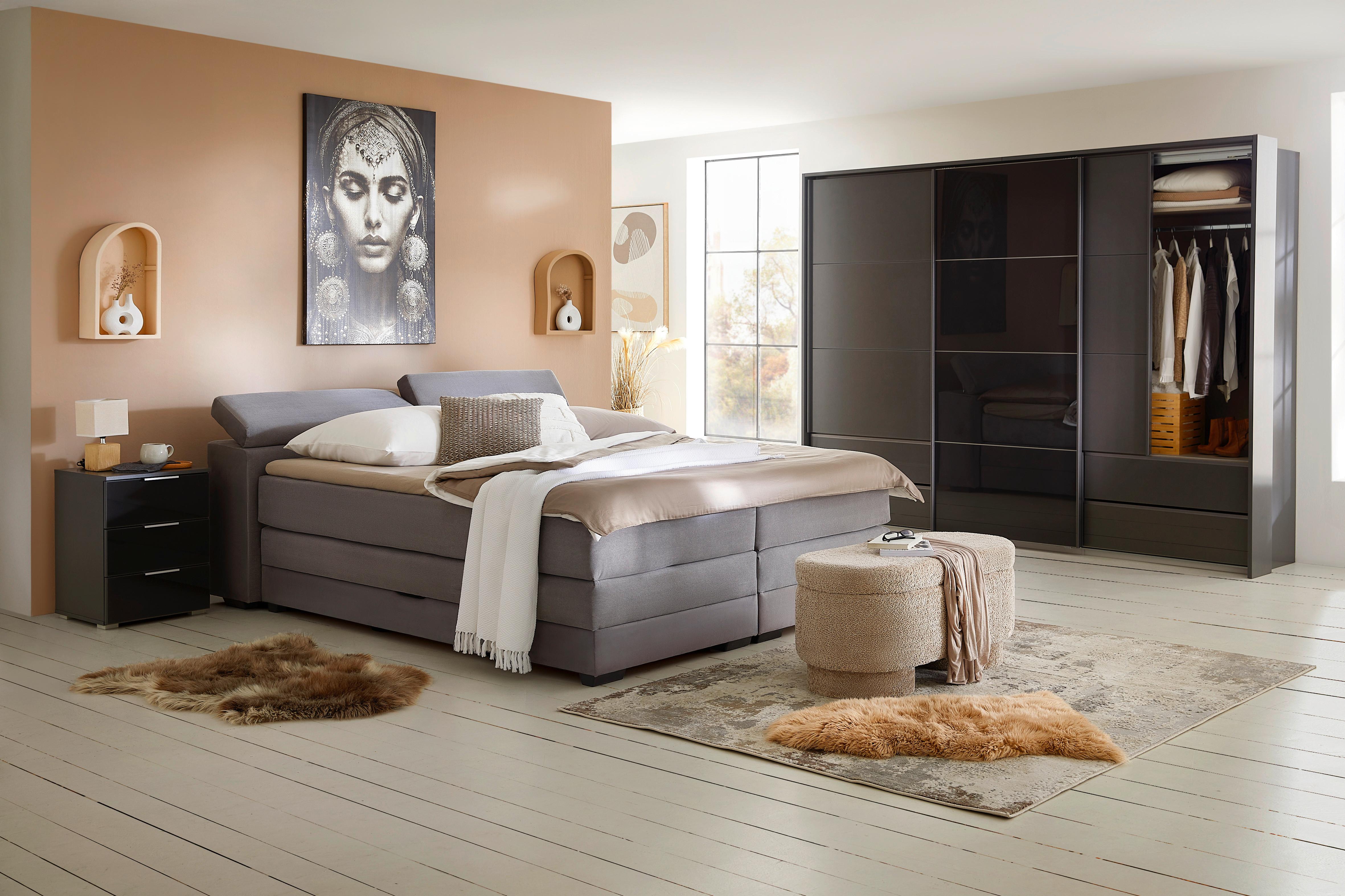 Boxspringbett Sevilla in Grau - Schwarz/Grau, KONVENTIONELL, Holz/Kunststoff (180/200cm) - Premium Living