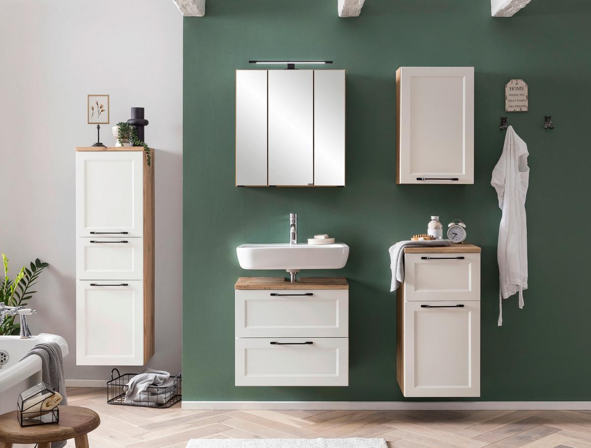 Hängeschrank Elmau in Weiß/Eiche - Eiche Wotan/Schwarz, ROMANTIK / LANDHAUS, Holzwerkstoff/Metall (40/64/20cm)