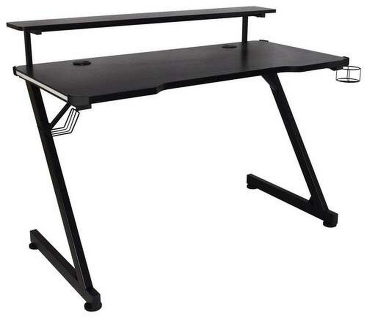 Birou de gaming BLACK - negru, Modern, metal/material pe bază de lemn (120/75/64cm) - Modern Living