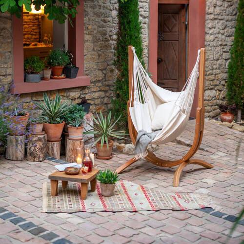 Hängematte Hammock Chair and Stand Natur/Weiß, 2er Set - Eukalyptusholzfarben/Naturfarben, KONVENTIONELL, Holz/Textil (100/152/92cm) - La Siesta