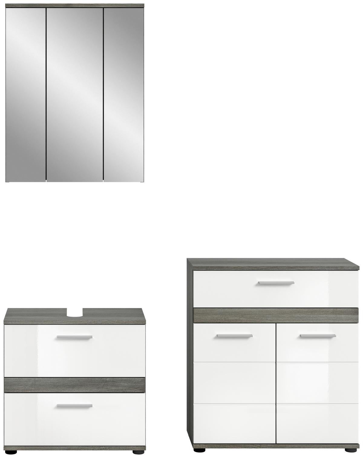 Badezimmer-Set BLAKE 3-teilig, Weiß Hochglanz - Weiß Hochglanz/Silberfarben, MODERN, Glas/Holzwerkstoff (140cm) - MID.YOU