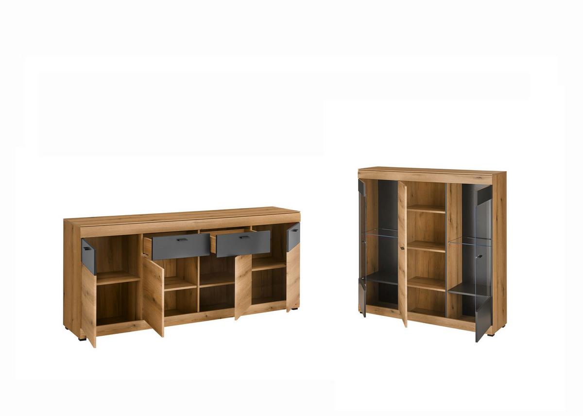 WOHNWAND SOLETO - Eichefarben/Graphitfarben, Design, Glas/Holzwerkstoff - MID.YOU
